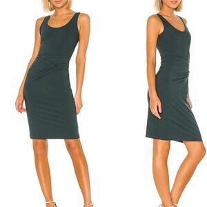 Theory Pine Green Pima Cotton Modal Rubric Ruched Tank Dress Size S